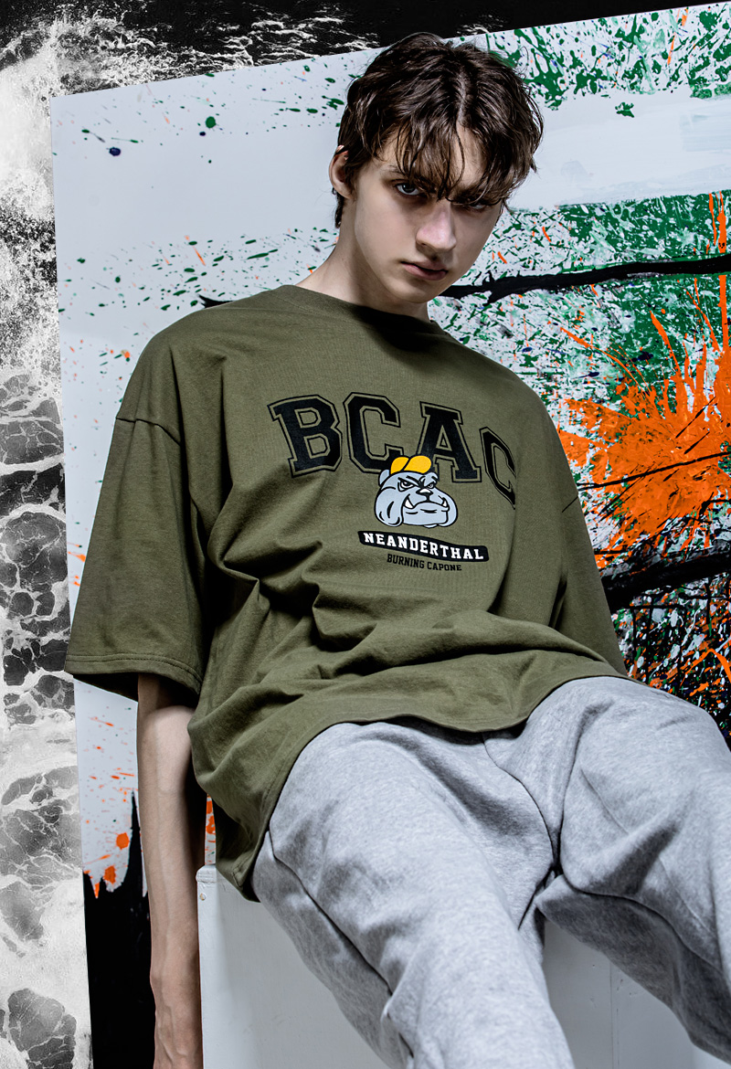 BC BCAC Bull Dog Printing T-shirts 카키